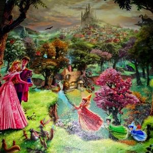 Thomas Kinkade Studios Disney sleeping be14x14" Gallery Wrapped Canvas Authentic